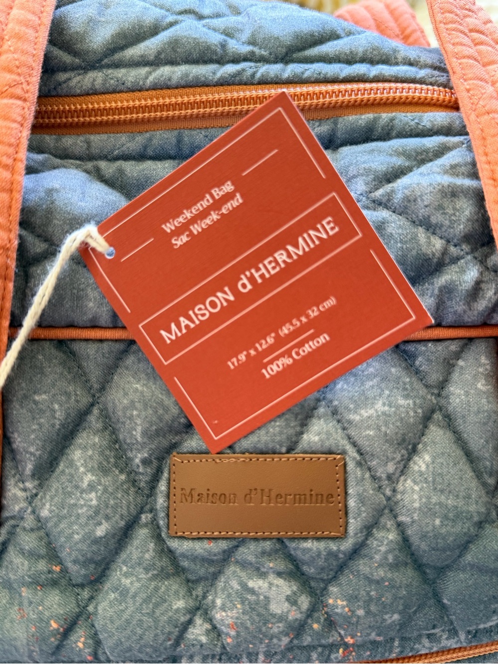 Maison d’Hermine Quilted Weekender Bag in Slate Blue & Rust - Picture 3 of 14